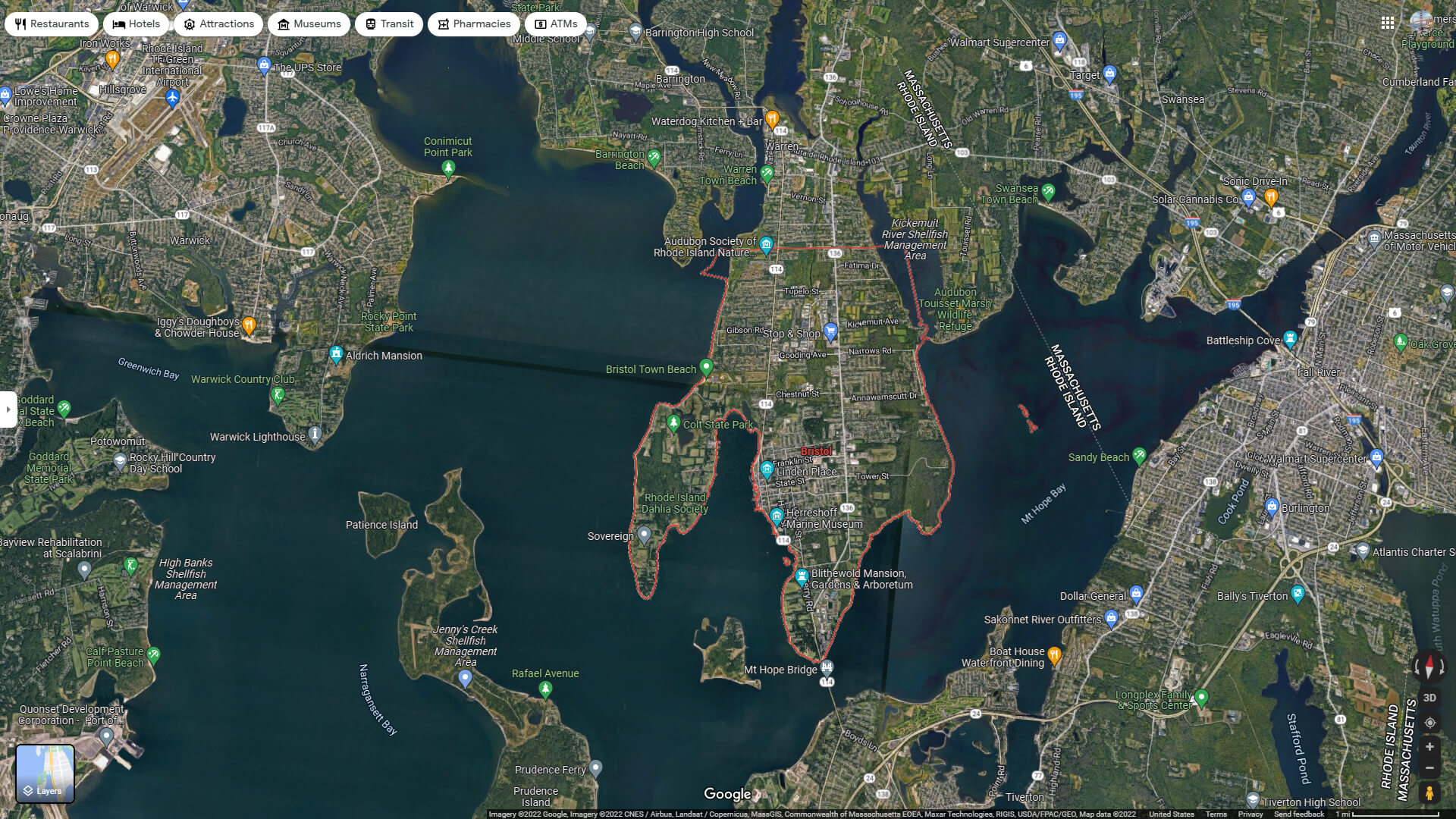 Bristol Town Aerial Map Rhode Island